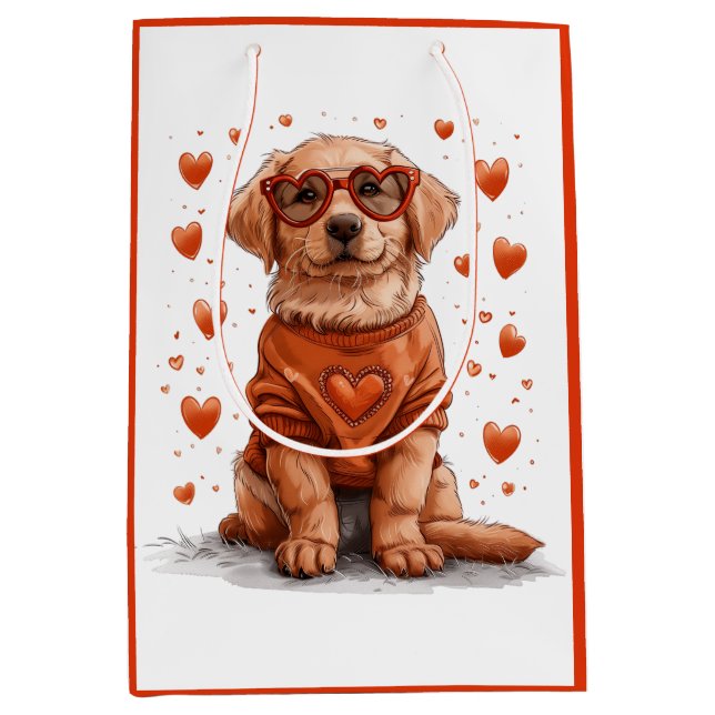 Valentines Day Golden Retriever Dog Medium Gift Bag (Front)