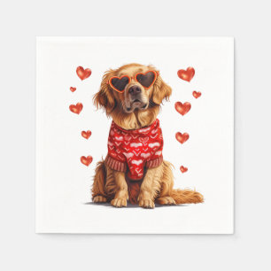 Valentines Day Golden Retriever Dog Napkin