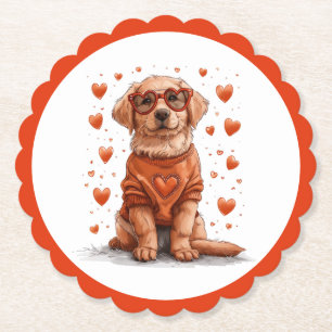 Valentines Day Golden Retriever Dog Paper Coaster