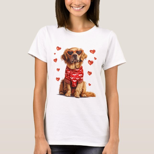 Valentines Day Golden Retriever Dog T-Shirt (Front)