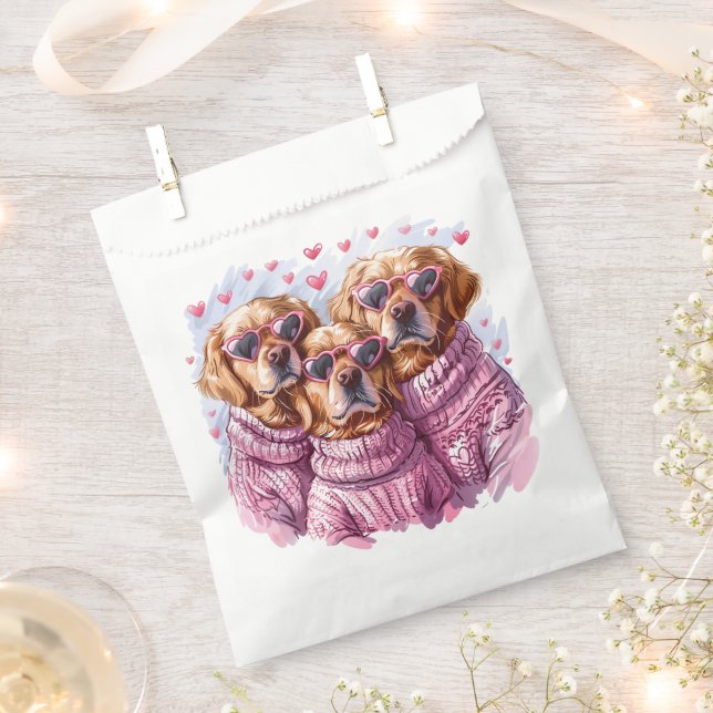 Valentines Day Golden Retriever Dogs Favour Bags (Clipped)