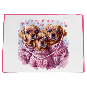 Valentines Day Golden Retriever Dogs Large Gift Bag