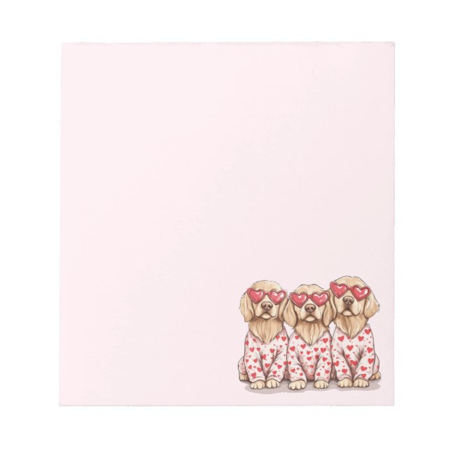 Valentines Day Golden Retriever Dogs Notepad (Front)