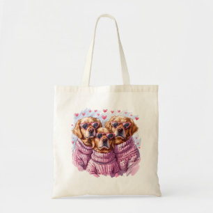 Valentines Day Golden Retriever Dogs Tote Bag