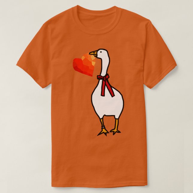 Valentines Day Goose Steals Red Heart for Love T-Shirt (Design Front)