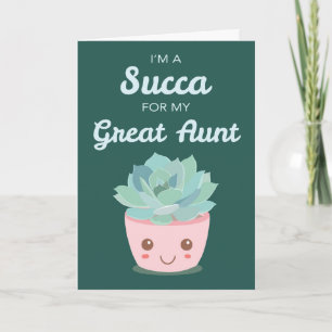 Valentines Day Great Aunt with Kawaii Succulent Card