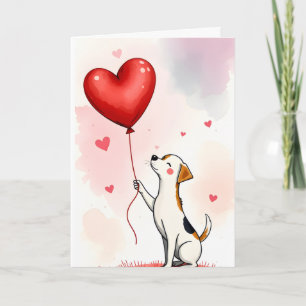 Valentine's Day Greeting Card Dog Red Hearts