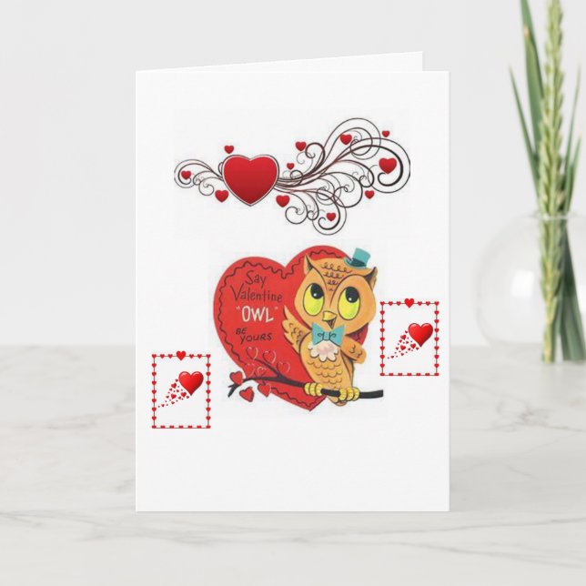 Valentine's Day Greeting Card Owl Vintage (Front)