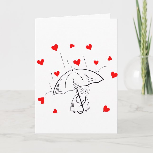 Valentine's Day Greeting Card Umbrella Red Hearts  (Front)