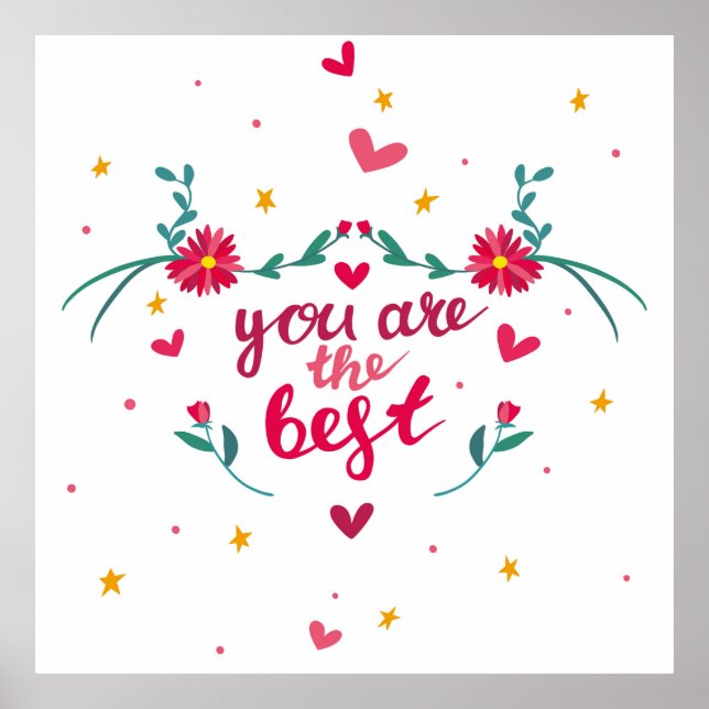 Valentine's day greeting card with hearts,  flower poster (Front)