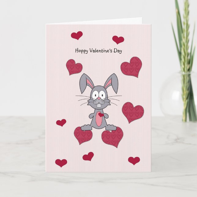Valentine's Day Grey Bunny Rabbit Card (Front)