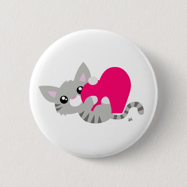 Valentine's Day Grey Kitty Button (Front)