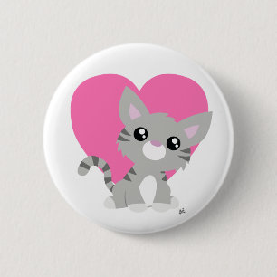 Valentine's Day Grey Kitty Button
