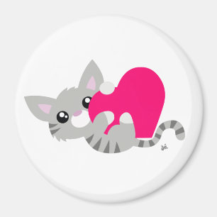 Valentine's Day Grey Kitty Button Magnet