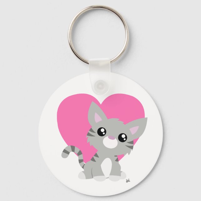 Valentine's Day Grey Kitty Keychain (Front)