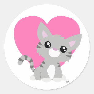 Valentine's Day Grey Kitty Sticker