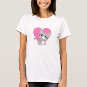 Valentine's Day Grey Kitty White Shirt