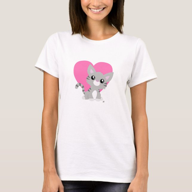 Valentine's Day Grey Kitty White Shirt (Front)
