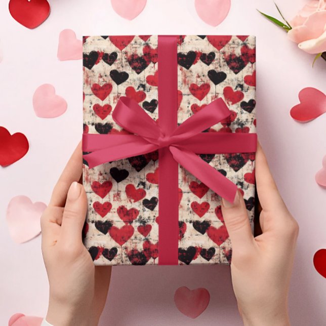 Valentine's Day Grunge Hearts Vintage  Wrapping Paper (Creator Uploaded)