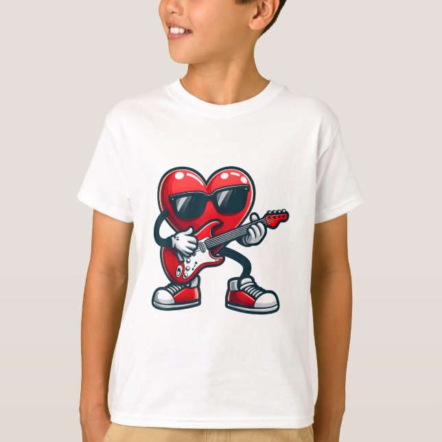 Valentines Day Guitar Playing Heart Toddler Boys T-Shirt (Front)