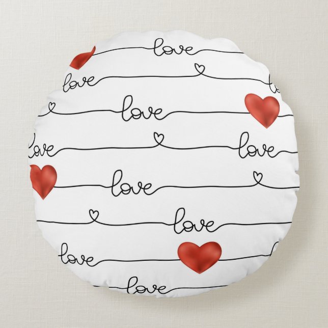 Valentine's Day hand drawn illustration pattern wi Round Cushion (Front)