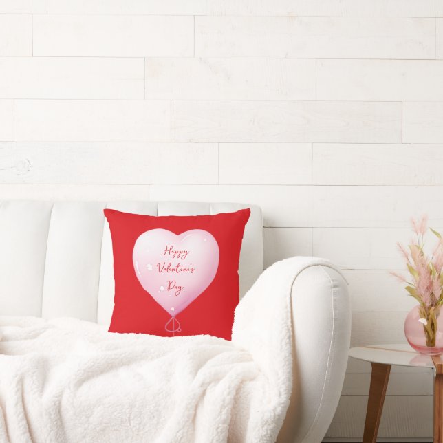 Valentine's Day happy heart custom bright red Cushion (Couch)