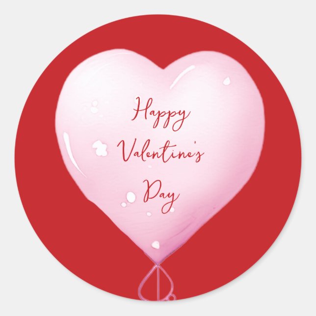 Valentine's Day happy heart pink script Classic Round Sticker (Front)