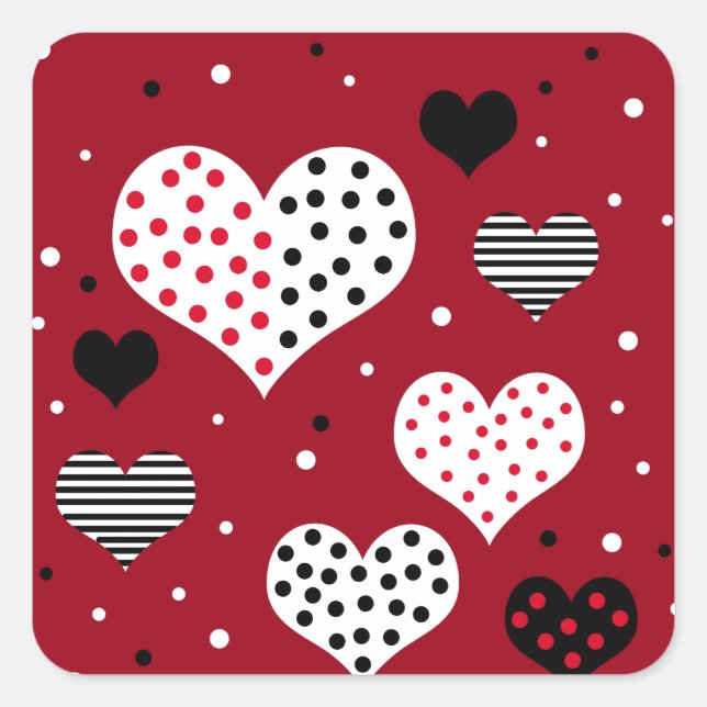 Valentine's day harts square sticker (Front)