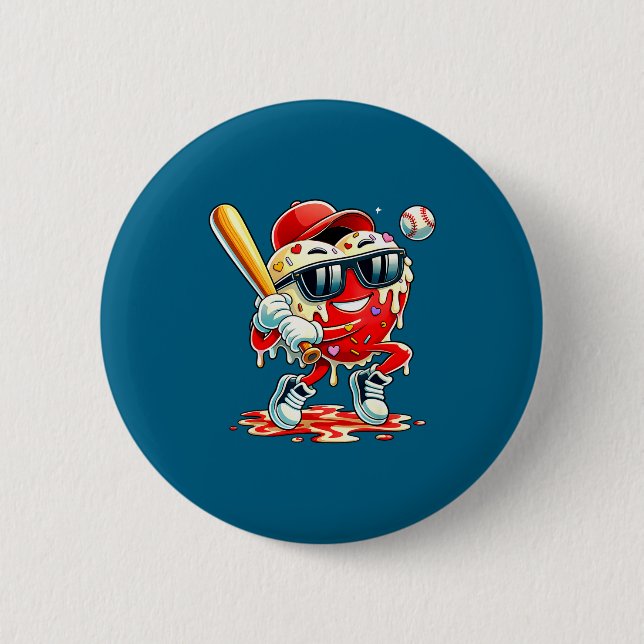 Valentines Day Heart Baseball Drip Ice Cream Boys  6 Cm Round Badge (Front)
