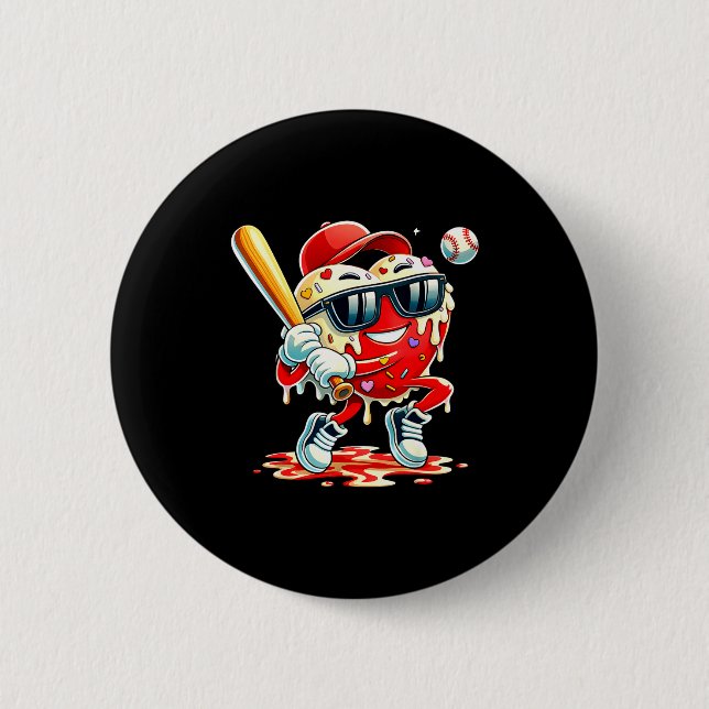 Valentines Day Heart Baseball Drip Ice Cream Boys  6 Cm Round Badge (Front)