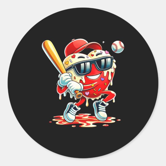 Valentines Day Heart Baseball Drip Ice Cream Boys  Classic Round Sticker (Front)