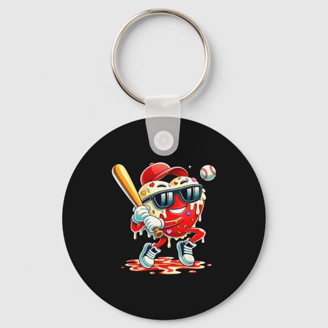 Valentines Day Heart Baseball Drip Ice Cream Boys  Key Ring (Front)