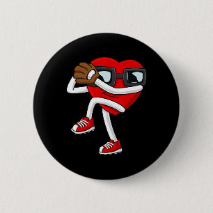 Valentines Day Heart Baseball Pitcher Fun Boys Gir 6 Cm Round Badge