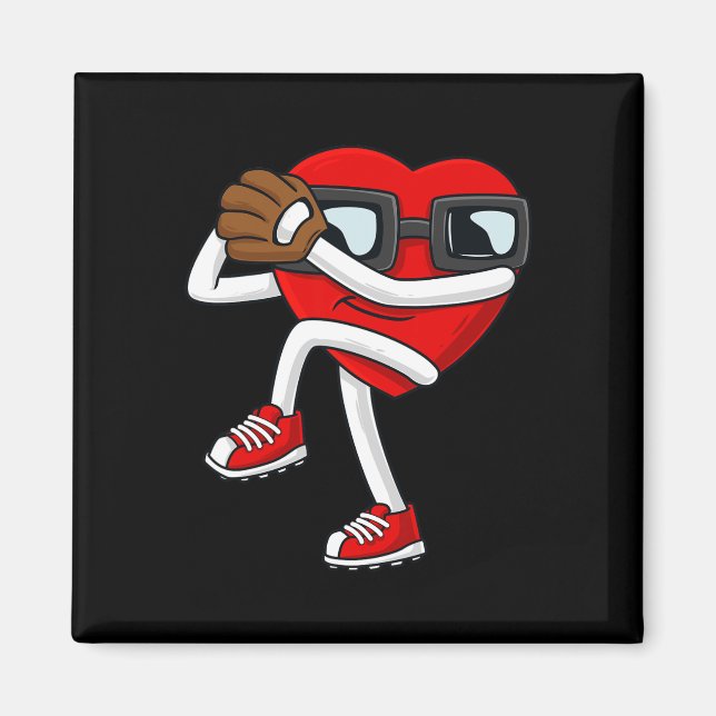 Valentines Day Heart Baseball Pitcher Fun Boys Gir Magnet (Front)