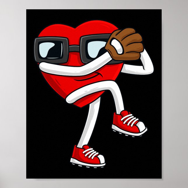 Valentines Day Heart Baseball Pitcher Fun Boys Gir Poster (Front)