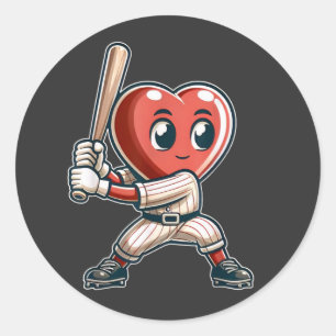 Valentine's Day Heart Baseball Team Player Batter Classic Round Sticker