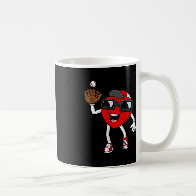 Valentines Day Heart Catching A Baseball Fun Boys  Coffee Mug (Right)