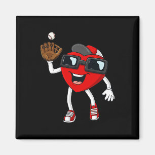 Valentines Day Heart Catching A Baseball Fun Boys Magnet