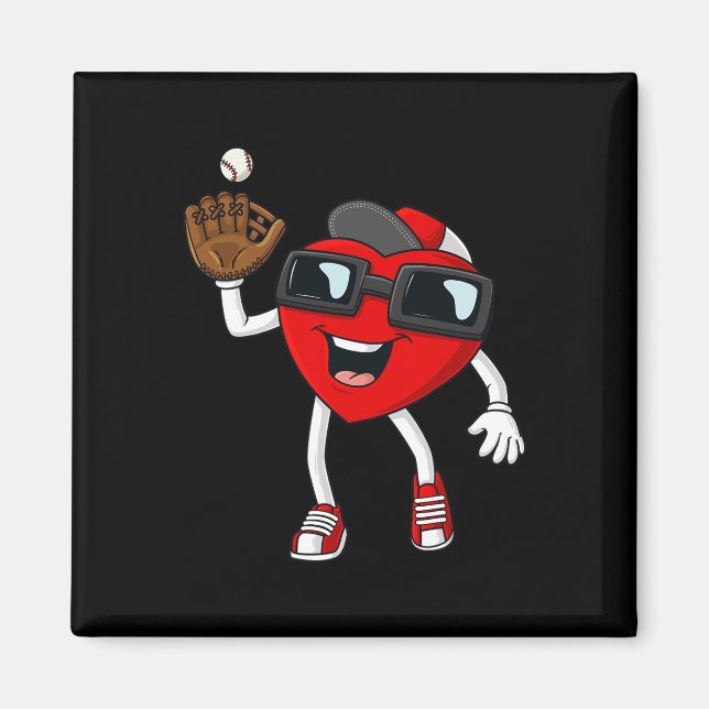 Valentines Day Heart Catching A Baseball Fun Boys  Magnet (Front)