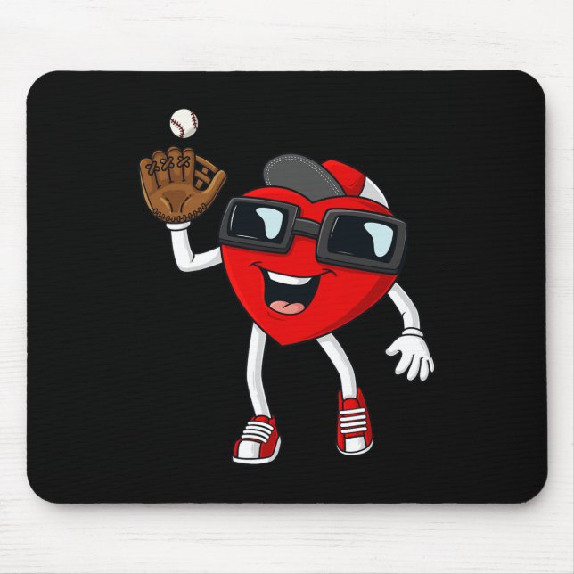 Valentines Day Heart Catching A Baseball Fun Boys  Mouse Pad (Front)