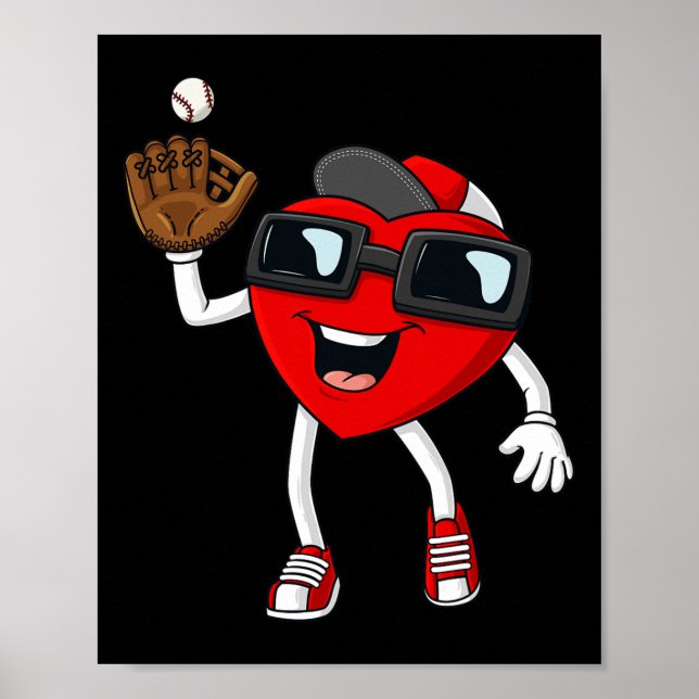 Valentines Day Heart Catching A Baseball Fun Boys  Poster (Front)