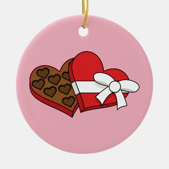 Valentine's Day Heart Chocolate Box Ceramic Tree Decoration (Front)