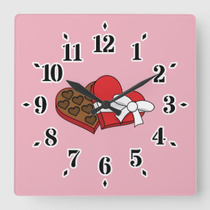 Valentine's Day Heart Chocolate Box Square Wall Clock