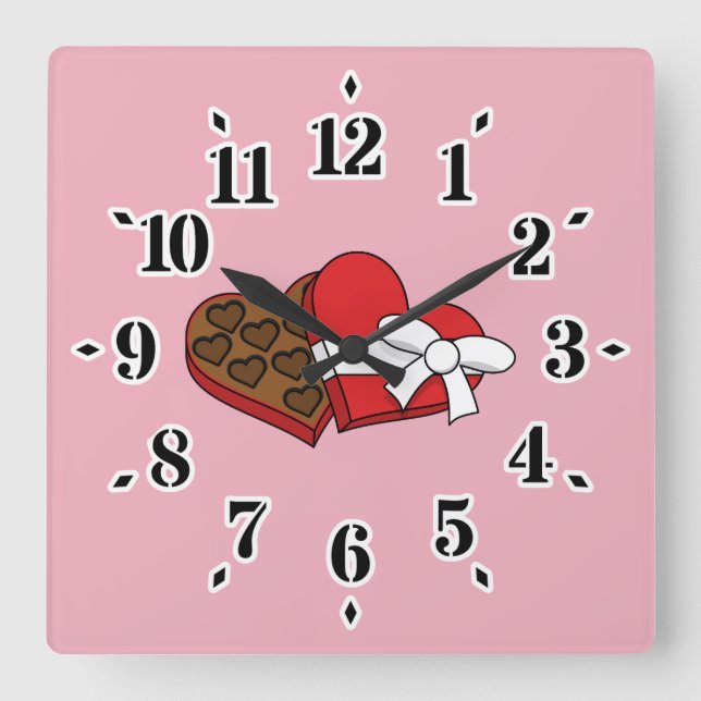 Valentine's Day Heart Chocolate Box Square Wall Clock (Front)