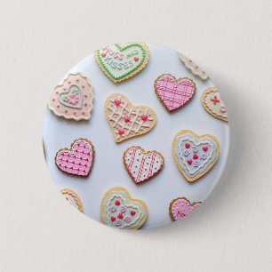 Valentine's day heart cookies       6 cm round badge