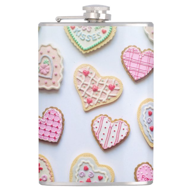 Valentine's day heart cookies      hip flask (Front)