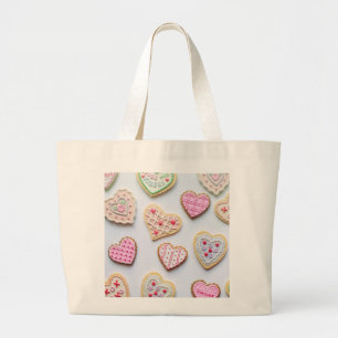 Valentine's day heart cookies large tote bag