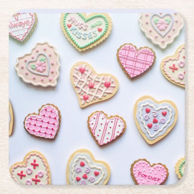 Valentine's day heart cookies   square paper coaster (Front)