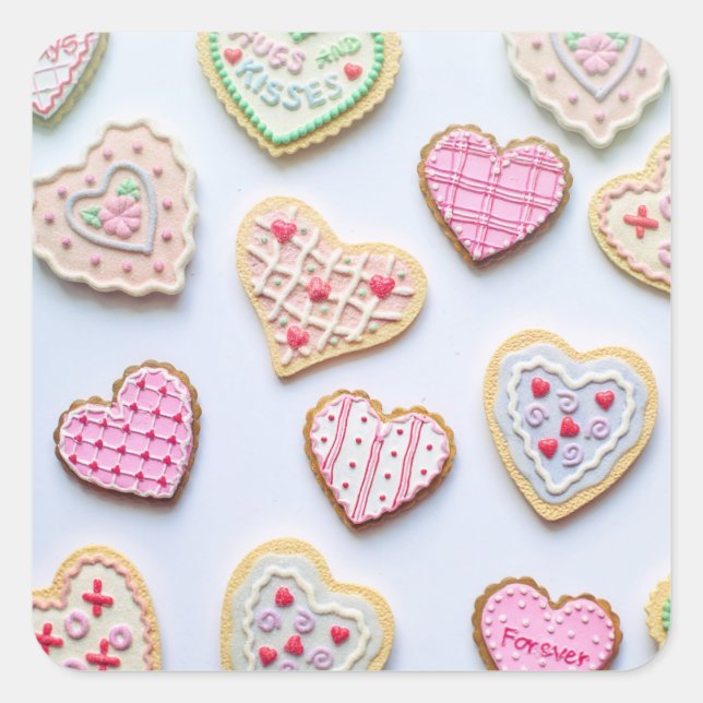 Valentine's day heart cookies       square sticker (Front)