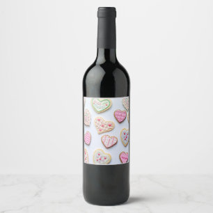 Valentine's day heart cookies wine label